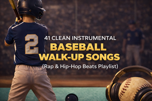 Baseball player walking to bat with text “41 Clean Instrumental Baseball Walk-Up Songs – Rap & Hip-Hop Beats Playlist